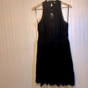 Free People SZ 12 women’s Verushka Black Dress High Neck Lace Button Back